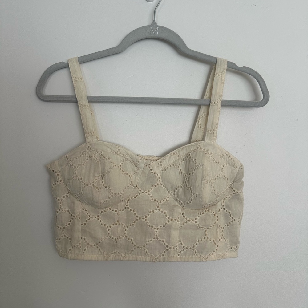 BOG Collective beige eyelet lace bustier crop top Size Medium EUC